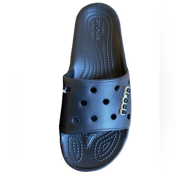 NWT Crocs Classic Slide Sandals in Black Size Men 8 Women 10 with Crocs Charms - Picture 6 of 14